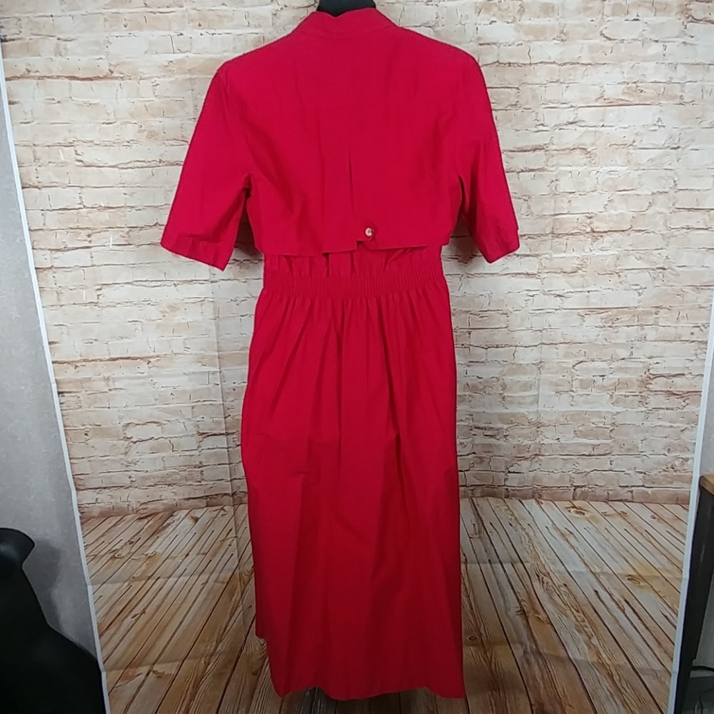 1431 Red Vintage look Shirt dress SZ 14 - Picture 3 of 5